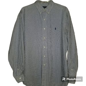 Ralph Lauren Blue White Checked Mens Sz 16.5 Shirt Classic Fit Long Sleeve